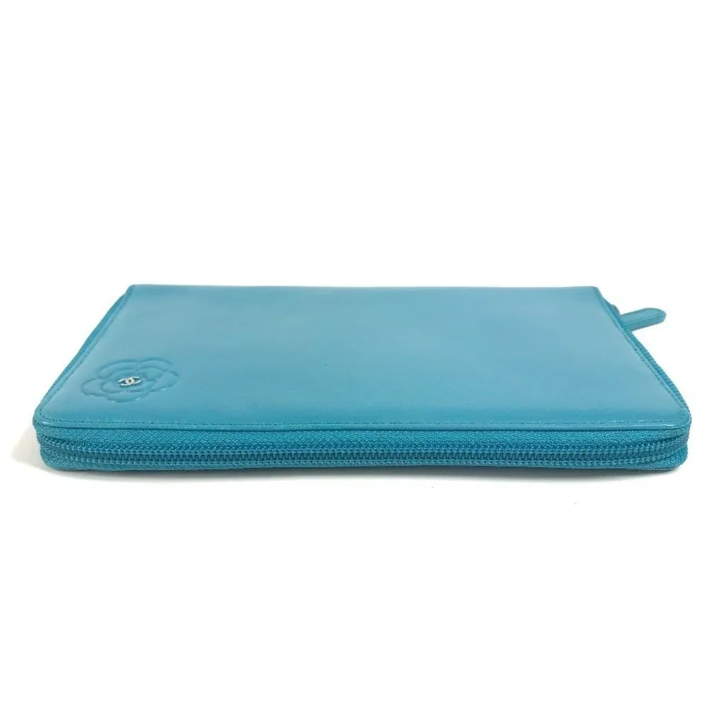 CHANEL Authentic Blue Leather Logo Wallet